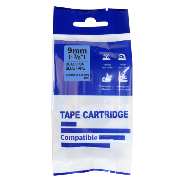 SBT tape for Epson LK3LBP 9mm x 8m Black on Blue, standard label - Image 2